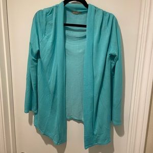 Her Story Light Blue Quarter Sleeve Open Front Lightweight Cardigan Sweater